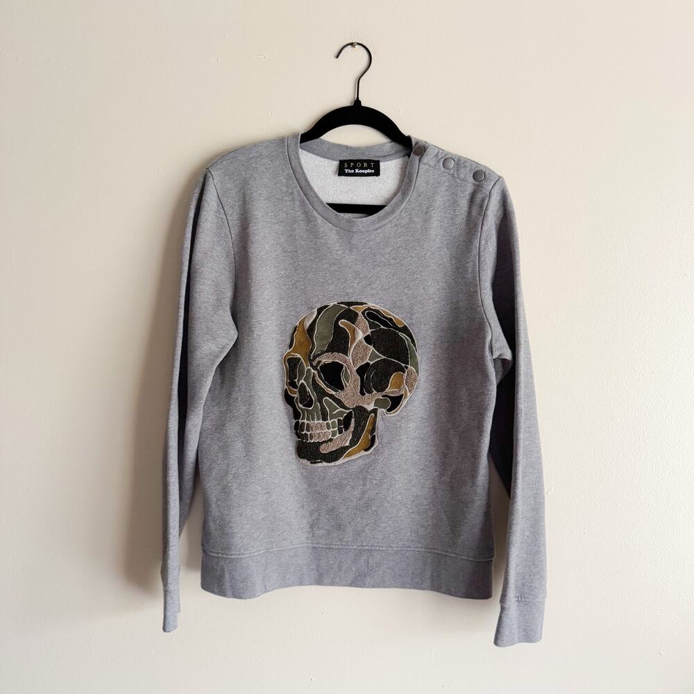 The Kooples Sport Grey + Grey Camo Skull Sweatshirt Small Raised Textured